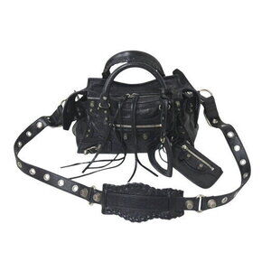 BALENCIAGA Neo Cagoule City Shoulder Bag Black Leather Handbag